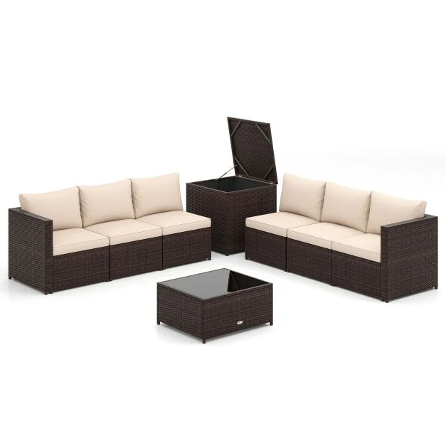 Pro-Tect 8 Piece Outdoor Patio Furniture Set with Cushions and Storage Box - Mix Brown / Beige - Image 5