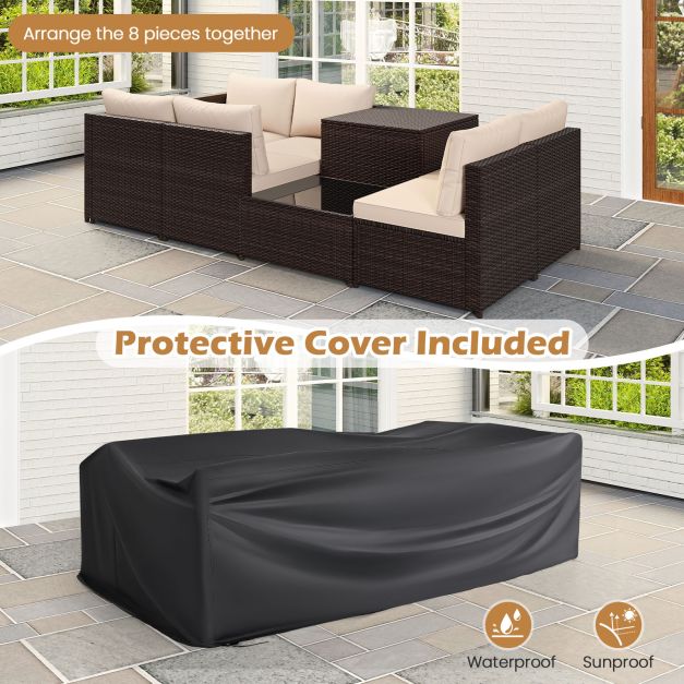 Pro-Tect 8 Piece Outdoor Patio Furniture Set with Cushions and Storage Box - Mix Brown / Beige - Image 6