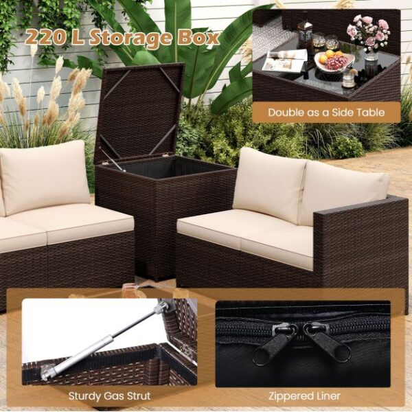 Pro-Tect 8 Piece Outdoor Patio Furniture Set with Cushions and Storage Box - Mix Brown / Beige - Image 8