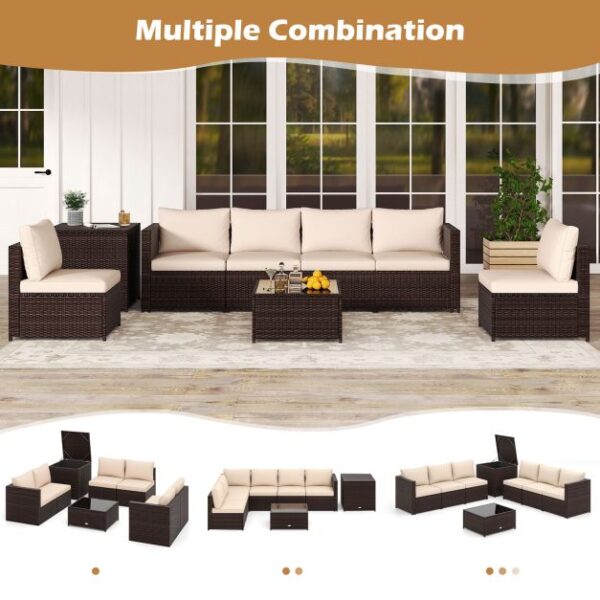 Pro-Tect 8 Piece Outdoor Patio Furniture Set with Cushions and Storage Box - Mix Brown / Beige - Image 9
