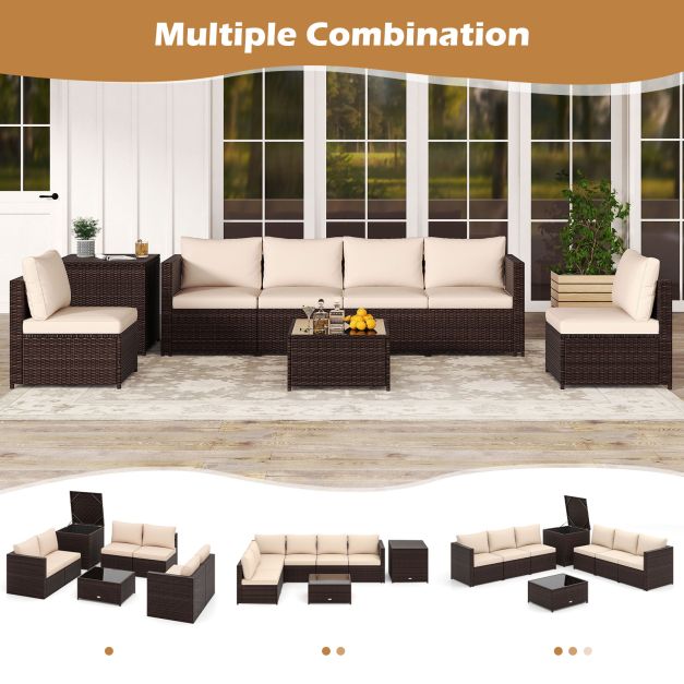 Pro-Tect 8 Piece Outdoor Patio Furniture Set with Cushions and Storage Box - Mix Brown / Beige - Image 9