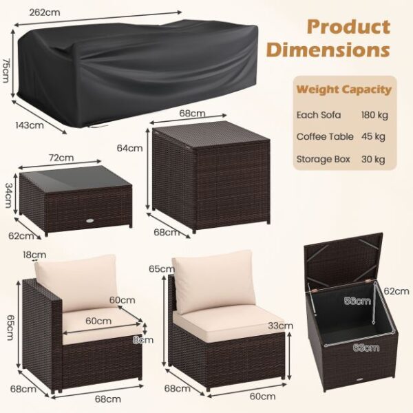 Pro-Tect 8 Piece Outdoor Patio Furniture Set with Cushions and Storage Box - Mix Brown / Beige - Image 11