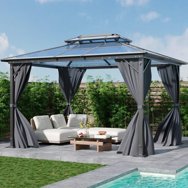 Living and Home 12'x10' Aluminium Grey Hardtop Patio Gazebo - Image 4