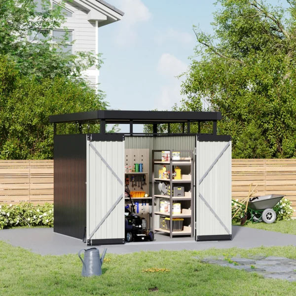 Living and Home 6.5x8 Flat Roof Tool Shed - Charcoal Black - Image 6