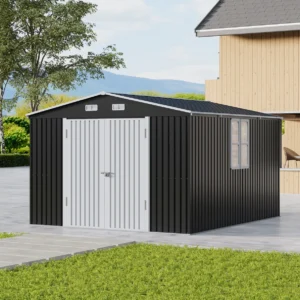 Living and Home 10x12 Double Hinged Metal Shed - Charcoal Black