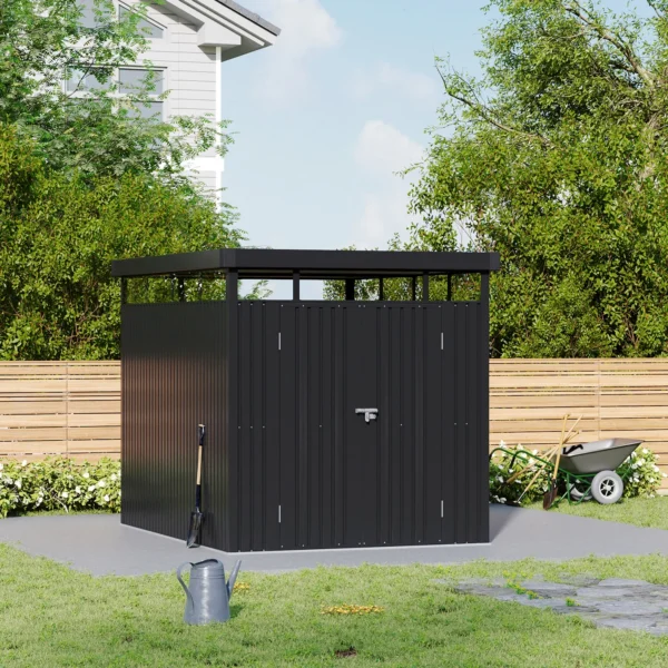 Living and Home 6.5x8 Flat Roof Tool Shed - Charcoal Black - Image 5