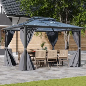 Living and Home 12'x10' Aluminium Grey Hardtop Patio Gazebo