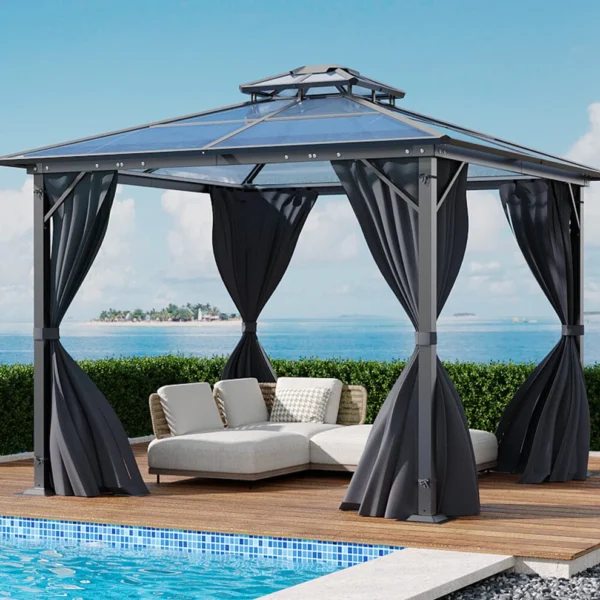 Living and Home 10'x10' Aluminium Double-Top Sun Canopy Gazebo - Image 6