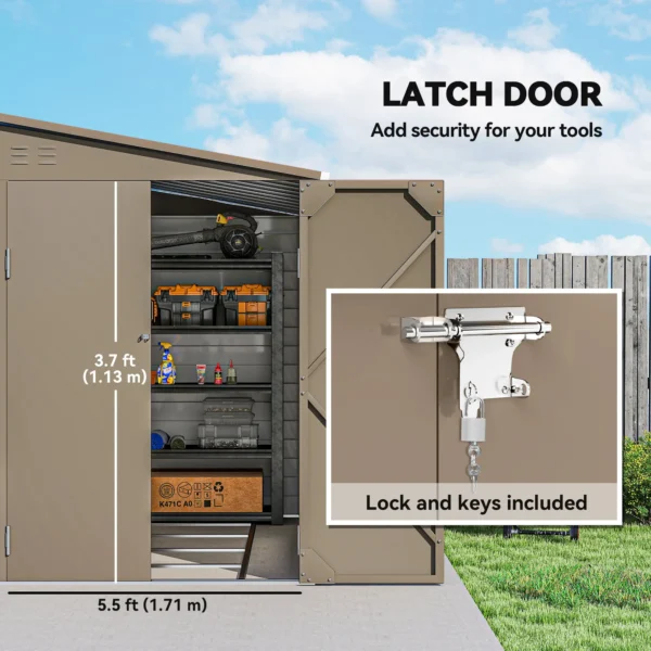 Outsunny 5'x9' Metal Lean-to Shed Shed with Foundation Kit - Brown - Image 3