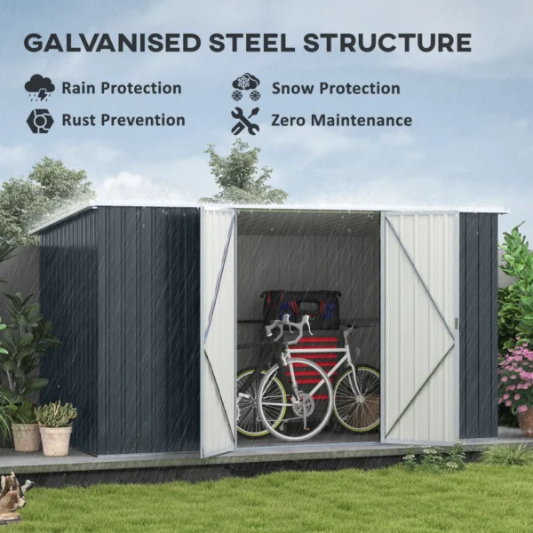 Outsunny 11'x5.5' Double Hinged Metal Pent Shed Shed- Cold Grey - Image 4