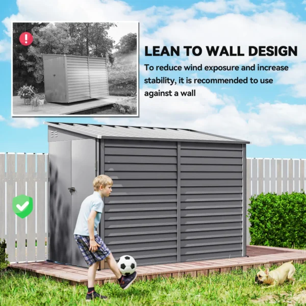 Outsunny 5'x9' Metal Lean-to Shed Shed with Foundation Kit - Grey - Image 4
