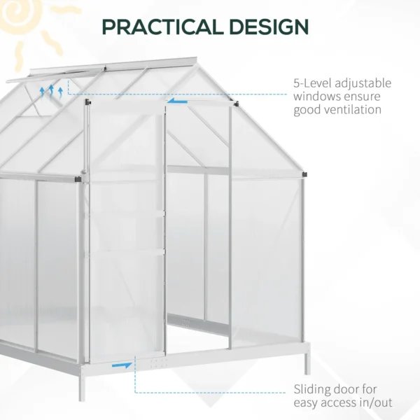 Outsunny 6ft x 8ft Polycarbonate Greenhouse - Silver Tone - Image 5