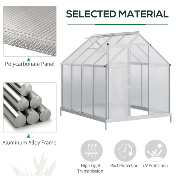 Outsunny 6ft x 8ft Polycarbonate Greenhouse - Silver Tone - Image 6