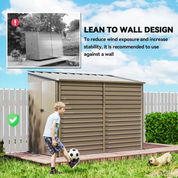 Outsunny 5'x9' Metal Lean-to Shed Shed with Foundation Kit - Brown - Image 8
