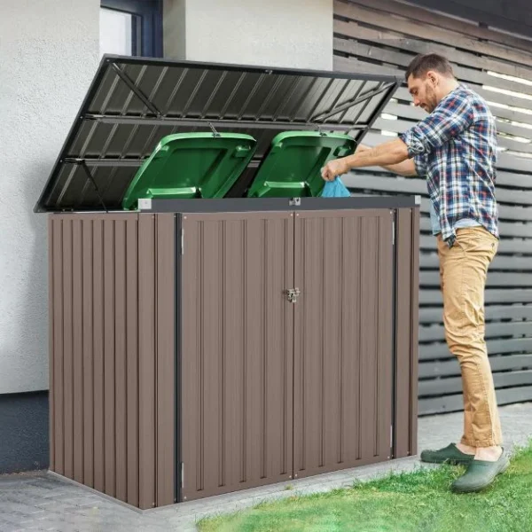 Pro-Tect 5'x 3' Double Metal Wheelie Bin Storage Unit - Warm Grey Brown - Image 3