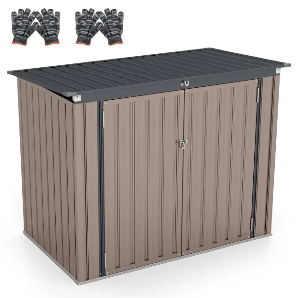 Pro-Tect 5'x 3' Double Metal Wheelie Bin Storage Unit - Warm Grey Brown - Image 5