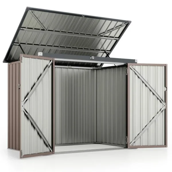 Pro-Tect 5'x 3' Double Metal Wheelie Bin Storage Unit - Warm Grey Brown