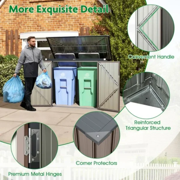 Pro-Tect 5'x 3' Double Metal Wheelie Bin Storage Unit - Warm Grey Brown - Image 8