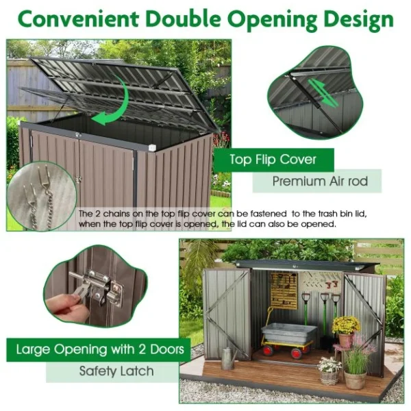 Pro-Tect 5'x 3' Double Metal Wheelie Bin Storage Unit - Warm Grey Brown - Image 9