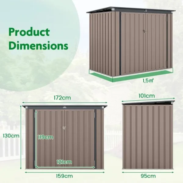 Pro-Tect 5'x 3' Double Metal Wheelie Bin Storage Unit - Warm Grey Brown - Image 2