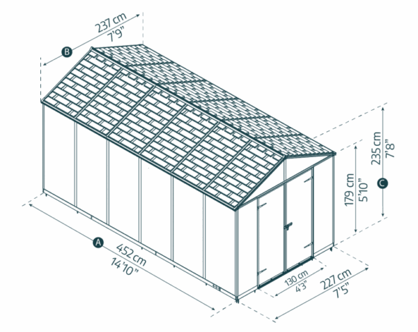 Palram 8x15 Canopia Rubicon Double Door Plastic Shed - Dark Grey - Image 15