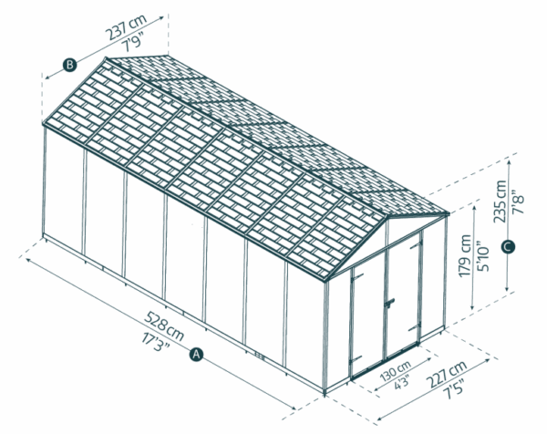 Palram 8x17 Canopia Rubicon Double Door Plastic Shed - Dark Grey - Image 15