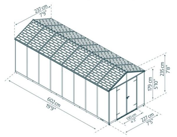 Palram 8x20 Canopia Rubicon Double Door Plastic Shed - Dark Grey - Image 15