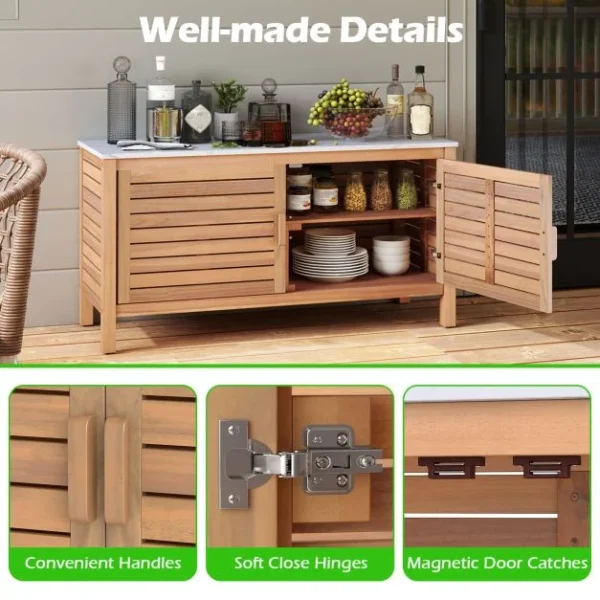 Pro-Tect Timber Patio Storage Cabinet with Faux Marble Top - Image 8