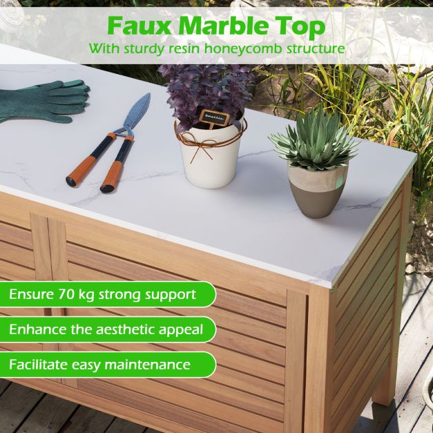 Pro-Tect Timber Patio Storage Cabinet with Faux Marble Top - Image 5
