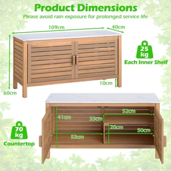 Pro-Tect Timber Patio Storage Cabinet with Faux Marble Top - Image 2
