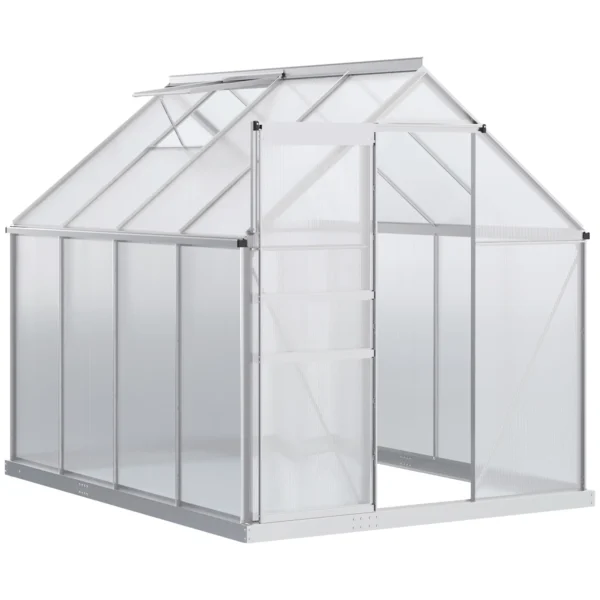 Outsunny 6ft x 8ft Polycarbonate Greenhouse - Silver Tone - Image 8