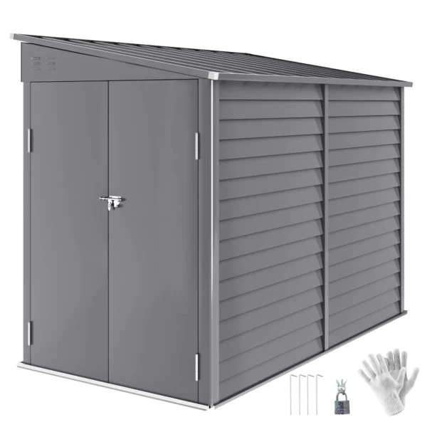 Outsunny 5'x9' Metal Lean-to Shed Shed with Foundation Kit - Grey - Image 7