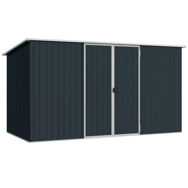 Outsunny 11'x5.5' Double Hinged Metal Pent Shed Shed- Cold Grey