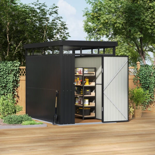 Living and Home 5x8 Flat Roof Tool Shed - Charcoal Black - Image 6