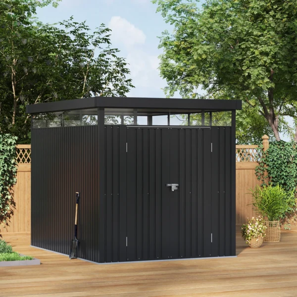 Living and Home 6.5x8 Flat Roof Tool Shed - Charcoal Black - Image 8