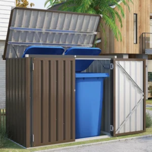 Pro-Tect Addition 5'x 3' Double Metal Wheelie Bin Storage Unit - Brown