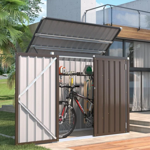 Pro-Tect Addition 5'x 3' Double Metal Wheelie Bin Storage Unit - Brown - Image 7