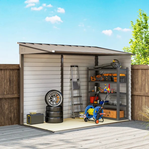 Outsunny 5'x9' Metal Lean-to Shed Shed with Foundation Kit - Brown - Image 4