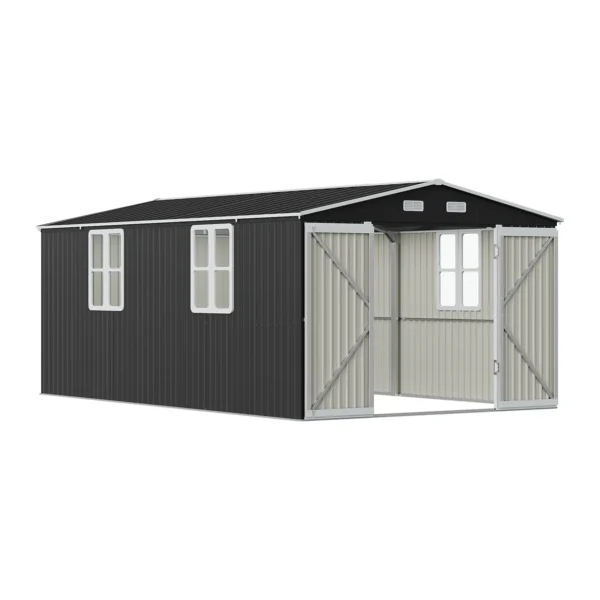 Living and Home 10x16 Double Hinged Metal Shed - Charcoal Black - Image 6