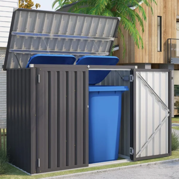 Pro-Tect Addition 5'x 3' Double Metal Wheelie Bin Storage Unit - Dark Grey