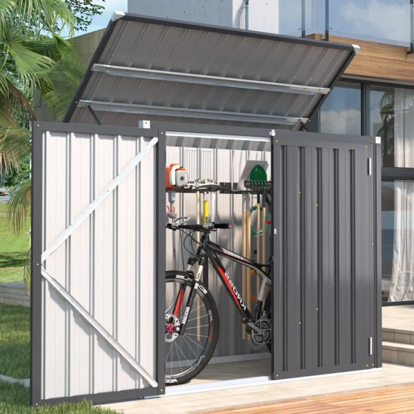 Pro-Tect Addition 5'x 3' Double Metal Wheelie Bin Storage Unit - Dark Grey - Image 7