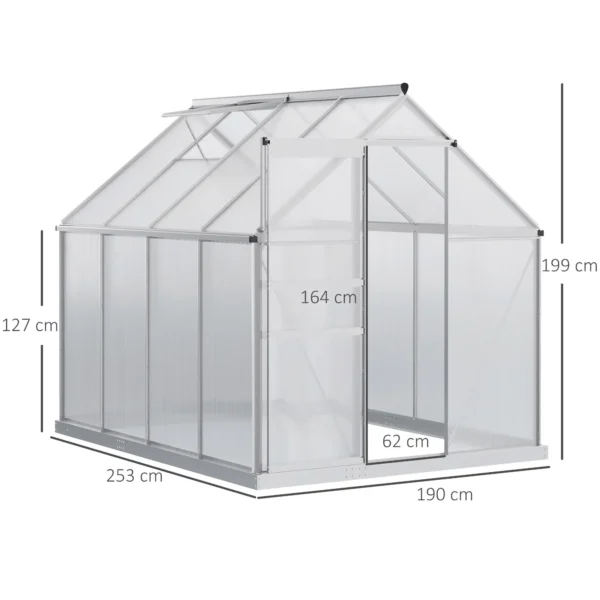 Outsunny 6ft x 8ft Polycarbonate Greenhouse - Silver Tone - Image 7