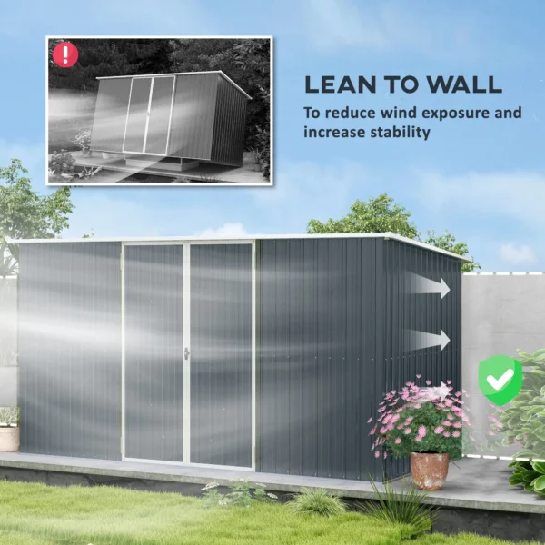 Outsunny 11'x5.5' Double Hinged Metal Pent Shed Shed- Cold Grey - Image 7