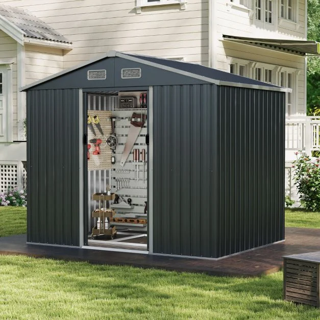 Pro-Tect 7.5x5.5 Apex Metal Shed with Foundation Grid - Grey - Image 3