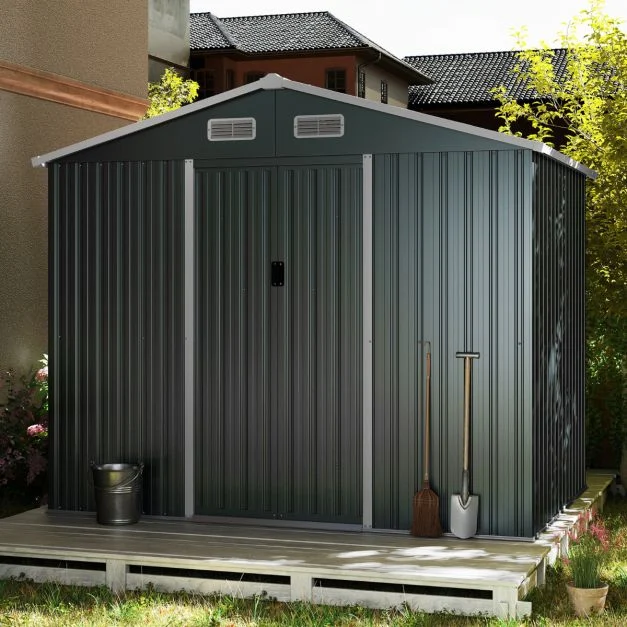 Pro-Tect 7.5x5.5 Apex Metal Shed with Foundation Grid - Grey - Image 4