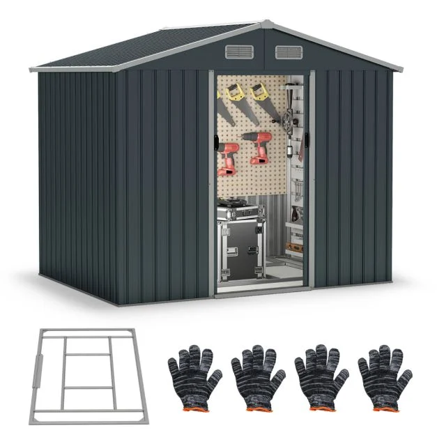Pro-Tect 7.5x5.5 Apex Metal Shed with Foundation Grid - Grey - Image 5