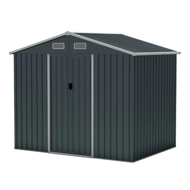 Pro-Tect 7.5x5.5 Apex Metal Shed with Foundation Grid - Grey