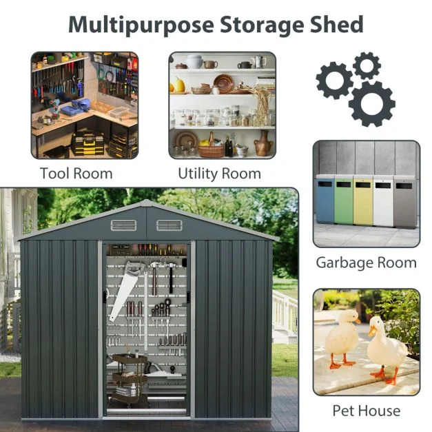 Pro-Tect 7.5x5.5 Apex Metal Shed with Foundation Grid - Grey - Image 7