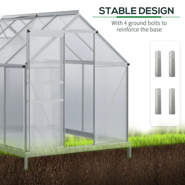 Outsunny 6ft x 8ft Polycarbonate Greenhouse - Silver Tone - Image 11
