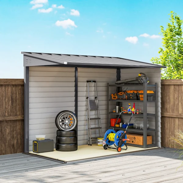 Outsunny 5'x9' Metal Lean-to Shed Shed with Foundation Kit - Grey - Image 10